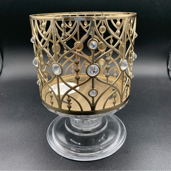 BATH & BODY WORKS GOLD GEM GLASS PEDESTAL LARGE 3 WICK CANDLE HOLDER - Picture 4 of 8